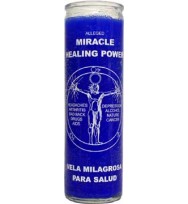  7 DAY GLASS CANDLE MIRACLE HEALING POWER – BLUE 2 1/2″ wide and 8 1/8″ tall