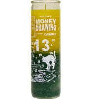 7 DAY CANDLE 2 COLOR MONEY DRAWING – GOLD / GREEN 2 1/2″ wide and 8 1/8″ tall