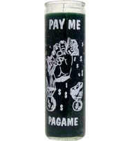  7 DAY GLASS CANDLE PAY ME – GREEN 2 1/2″ wide and 8 1/8″ tall