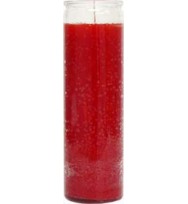7 DAY GLASS CANDLE – RED 8″ TALL 2 1/2″ wide and 8 1/8″ tall