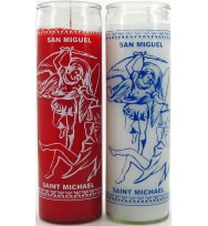  7 DAY GLASS CANDLE ST. MICHAEL (WHITE) 2 1/2″ wide and 8 1/8″ tall